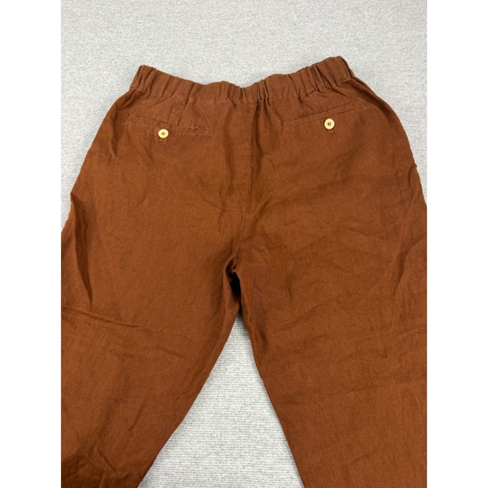 Quince Brown 100% Linen Drawstring Elastic Waist Straight Leg Pants Womens Small - Picture 6 of 13